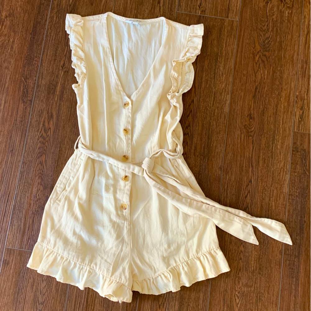 Khaki twill ruffle romper
